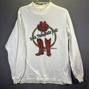 Vintage Cotton Deluxe "Deck Them Halls,‎ Yall" T-Shirt Tee SZ M Christmas